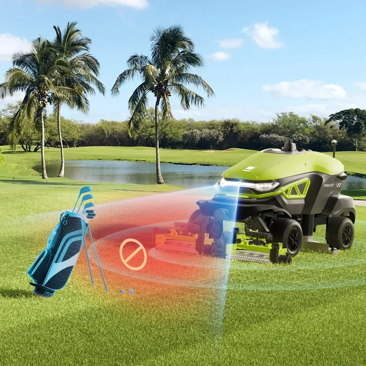 PUDU GT7 golf çantasını engel olarak algılarken