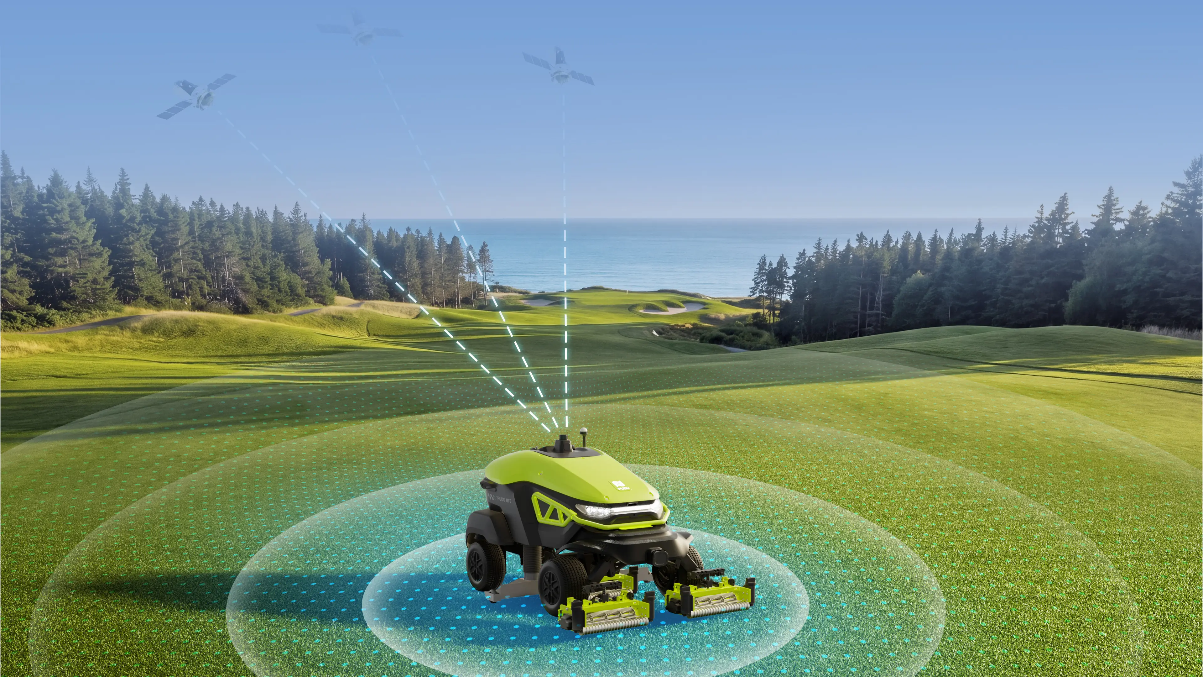 PUDU GT7 RTK, LiDAR ve görüntü füzyonuyla golf sahasında konumlanırken